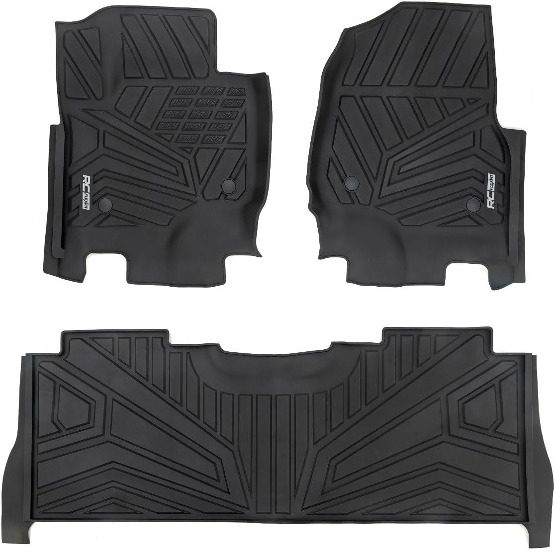 Rough Country Flex-Fit Floor Mats for Ford F-250/350 Super Duty (2017-2025) Crew Cab - Front & Rear Set, Custom All-Weather Non-Slip TPE Liners w/Spill Saver Lip
