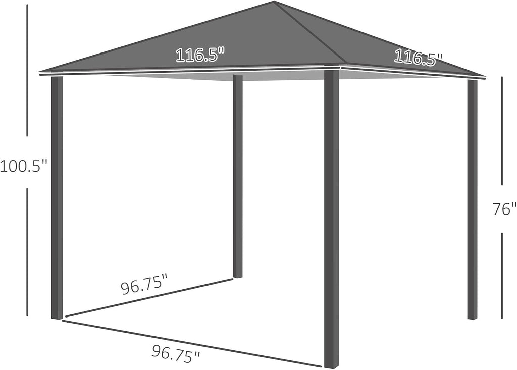 Outsunny 10' x 10' Patio Gazebo, Outdoor Gazebo Canopy Shelter with Netting & Curtains, Vented Roof, for Garden, Lawn, Backyard and Deck, Dark Gray