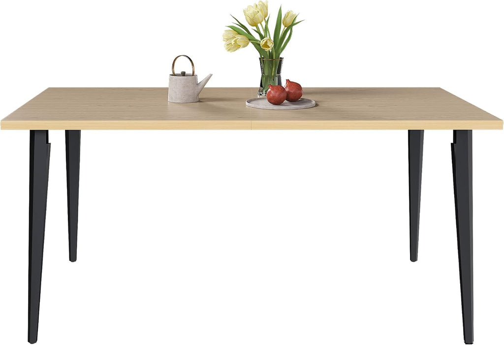 Modern Rustic Industrial Dining Table for 6-8 People – Rectangular Wooden Tabletop, Rust-Resistant Iron Legs, Non-Slip Pads – Versatile Indoor/Outdoor Kitchen & Patio Furniture