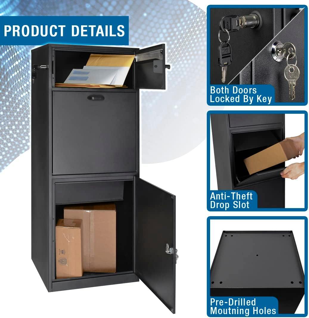 Barska Large Package Delivery Parcel Mail Steel Drop Box for Porch with Advanced Push Lock, Mail Slot & Anti-Theft Drop Slot