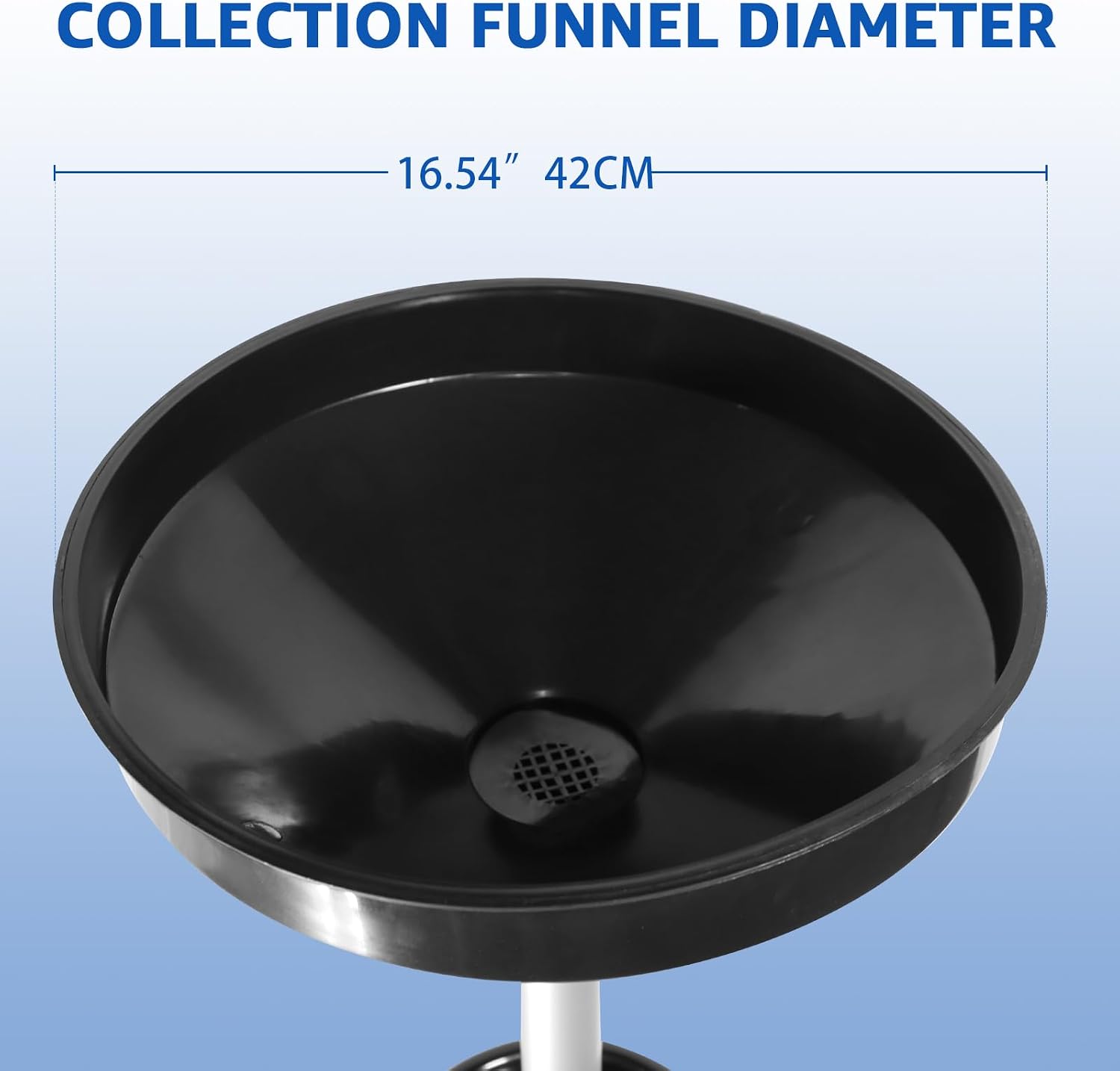 HKTE 9-Gallon Waste Oil Drainer, Adjustable Height (27'–68') with Spring Clamp, 17' Funnel, Mobile Oil Drain Pan with Heavy-Duty Casters, Tool Tray, Oil Filtration Screen, for Cars, Trucks, SUVs