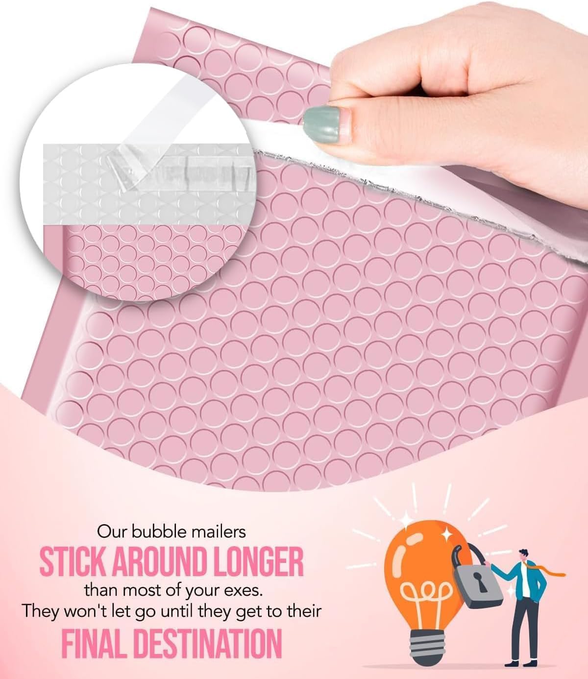GSSUSA Large Bubble Mailers 10.5x16 Inch 500 Pack Light Pink Padded Envelopes, Strong Adhesion Self-Seal Bubble Envelopes for Mailing Clothes,Magazines