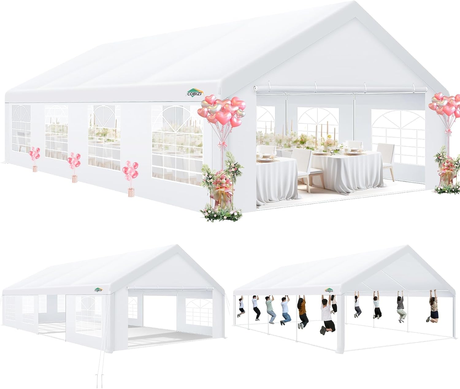 COBIZI 20x30 Party Tent Heavy Duty, Large Outdoor Wedding Tents for Parties with 8 Sidewalls & Built-in Sandbags,Waterproof Event Canopy Gazebo Commercial Tent for Carport,Camping,Patio,Windproof