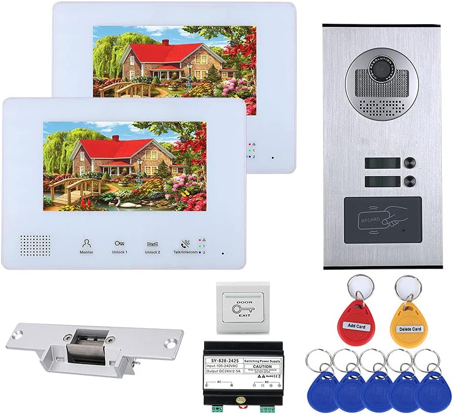 2 Apartment Bus 2 Line Video Doorbell Intercom System 7 Inch Electronic Door Lock Home