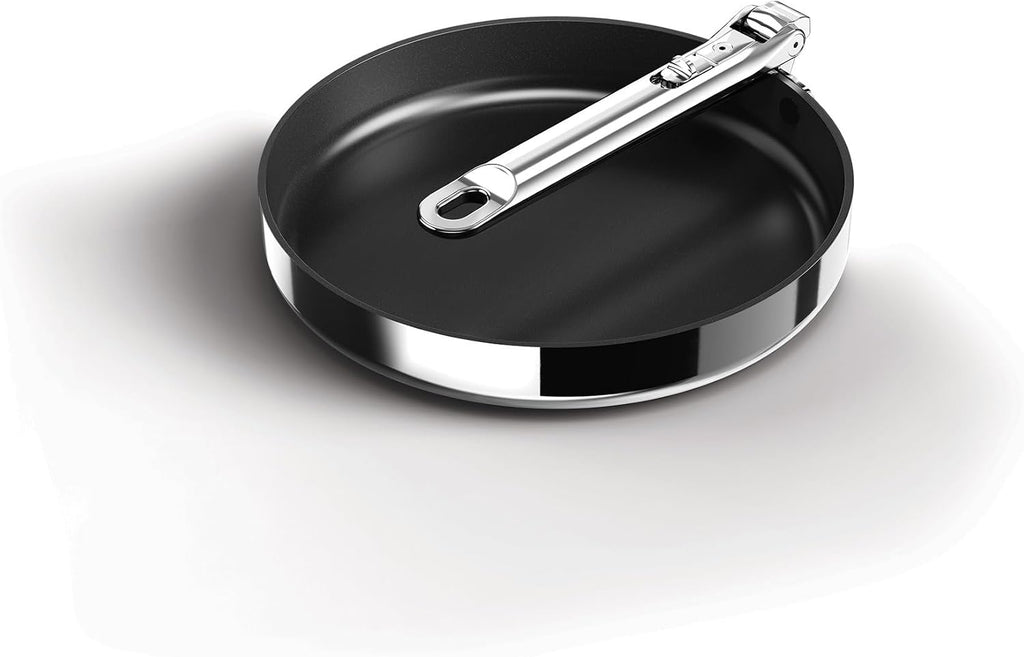 Joseph Joseph Space Steel 9.5' Nonstick Stainless-Steel Frying Pan Skillet with Folding Handle, Ceramic Coating, Induction & Oven Safe