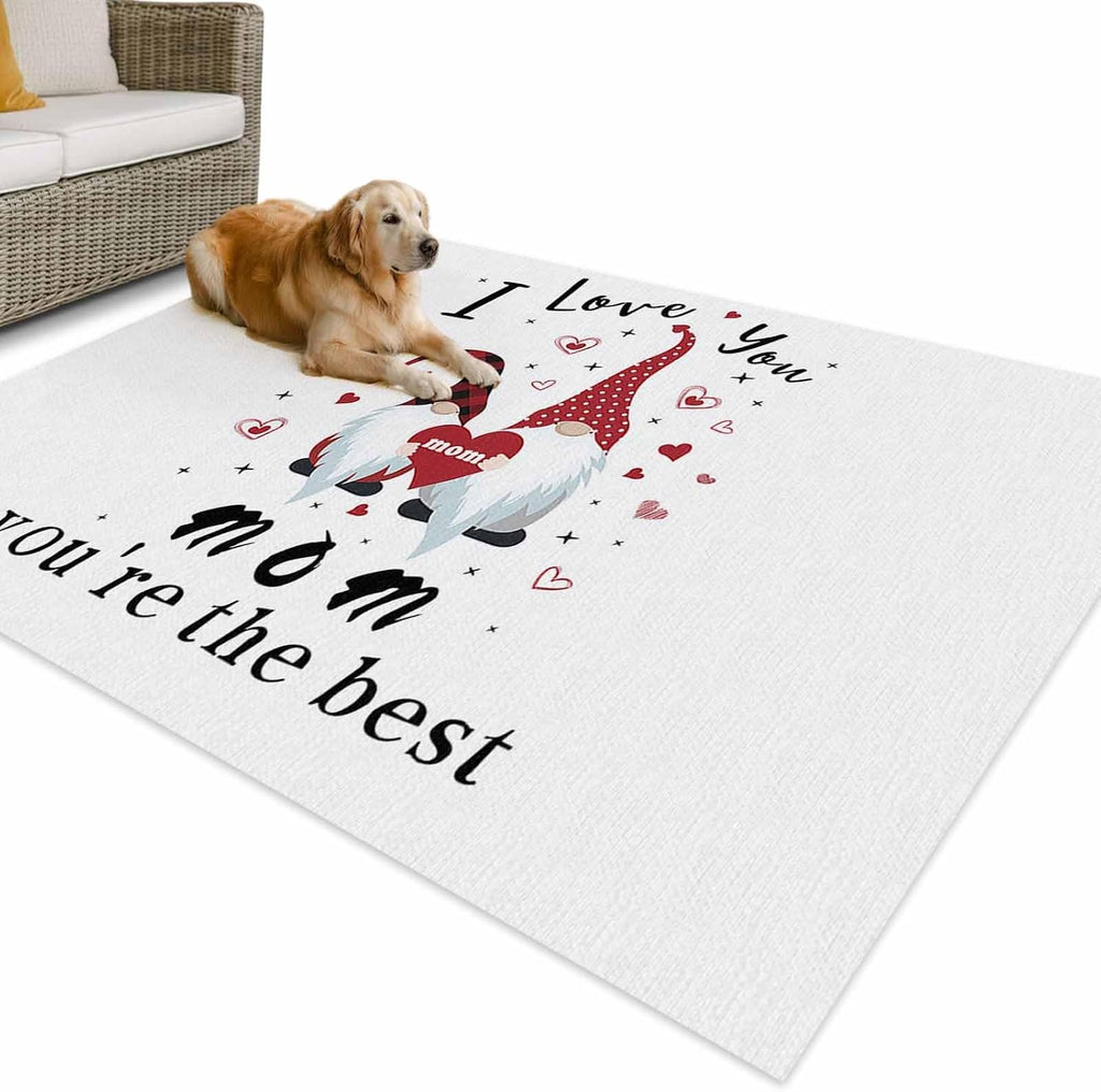 Outdoor Rug 4x6ft Mother's Day Gnomes with Romantic Red Hearts Patio Area Rugs Waterproof Easy Cleaning Non Shedding Thick Mats White Carpet for Indoor Outdoor Porch Deck Backyard Balcony