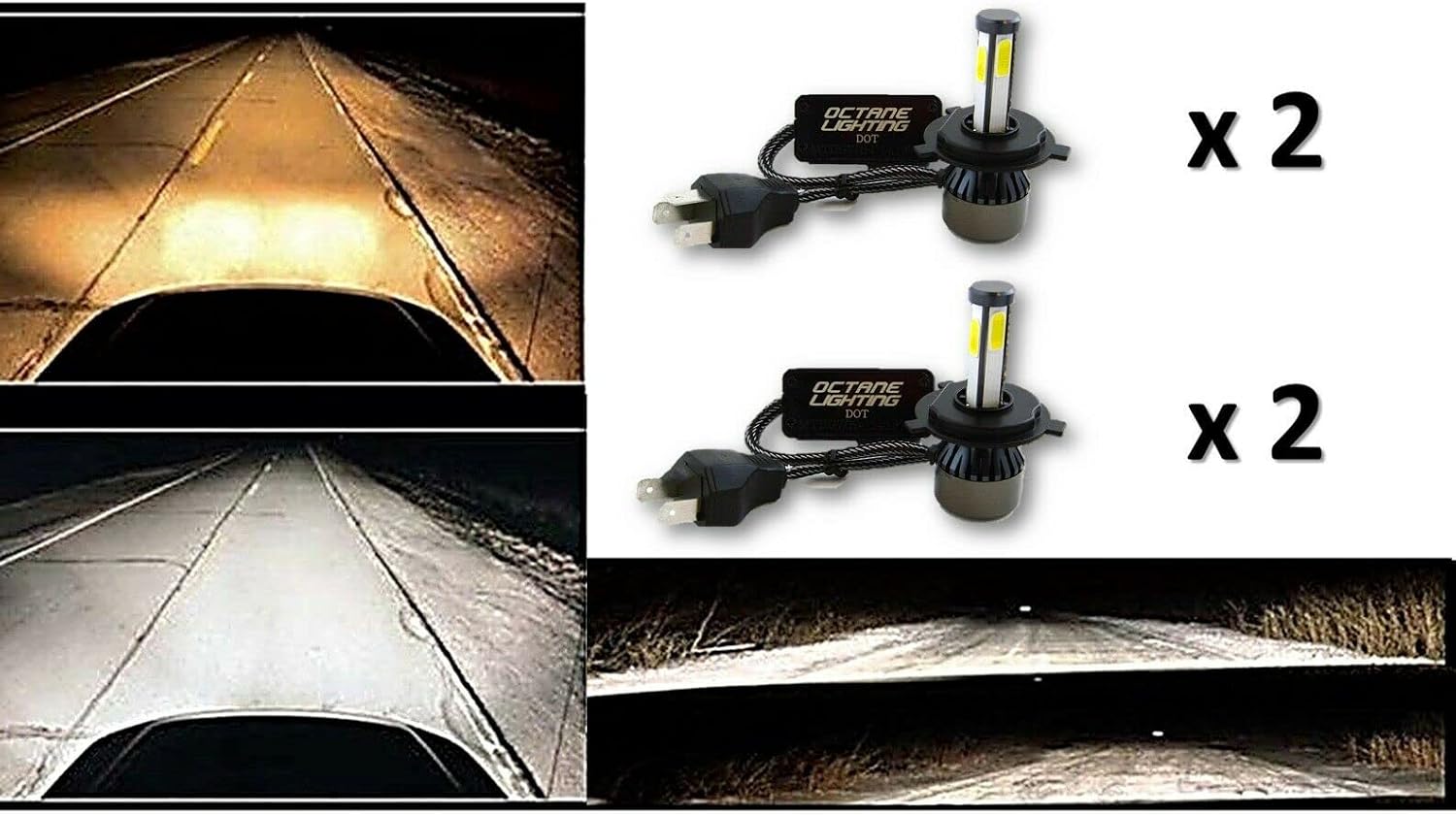 Octane Lighting 5-3/4 Crystal Clear Metal Glass Headlight Led 4000Lm H4 Light Bulb Headlamp Set