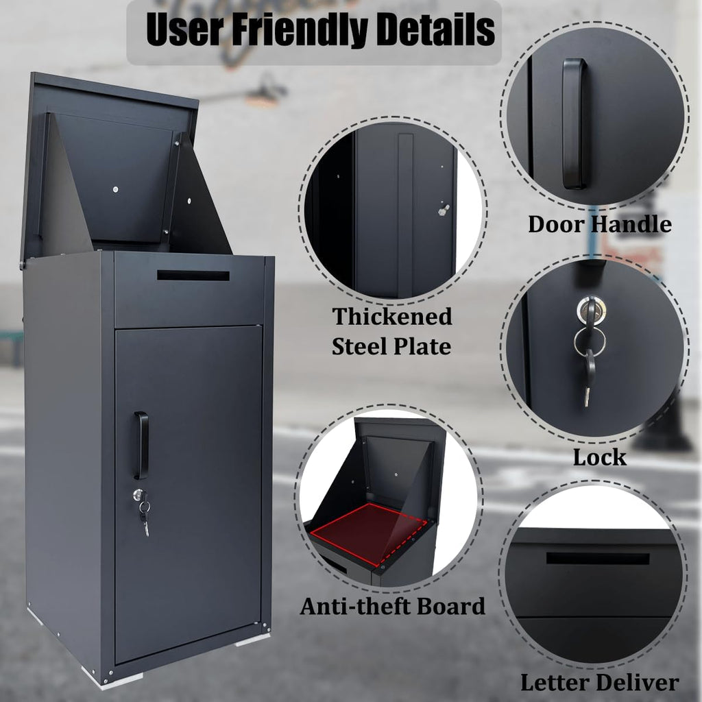 Package Delivery Box for Outside, Large Parcel Drop Box with Top Drop Chute for Packages, Anti-Theft Lockable Package Mailbox with Drop Slot for Mails & Home Porch Use 34'×16'×17'