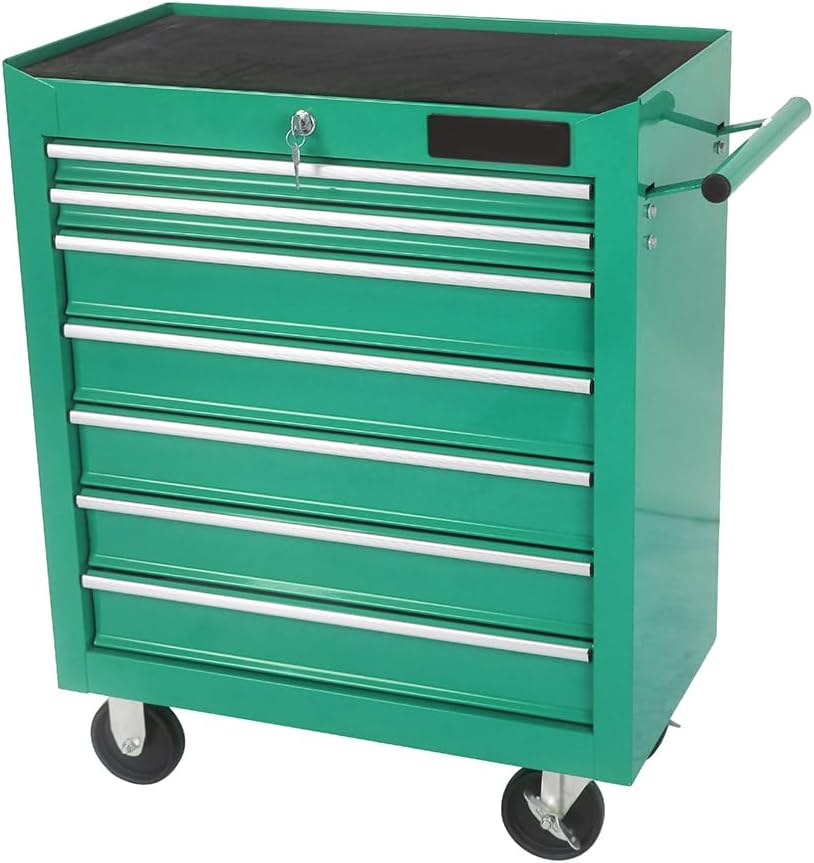 Rolling Tool Chest, 7-Drawer Rolling Tool Box with Interlock System and Wheels for Garage, Warehouse, Workshop, Repair Shop, Green Green
