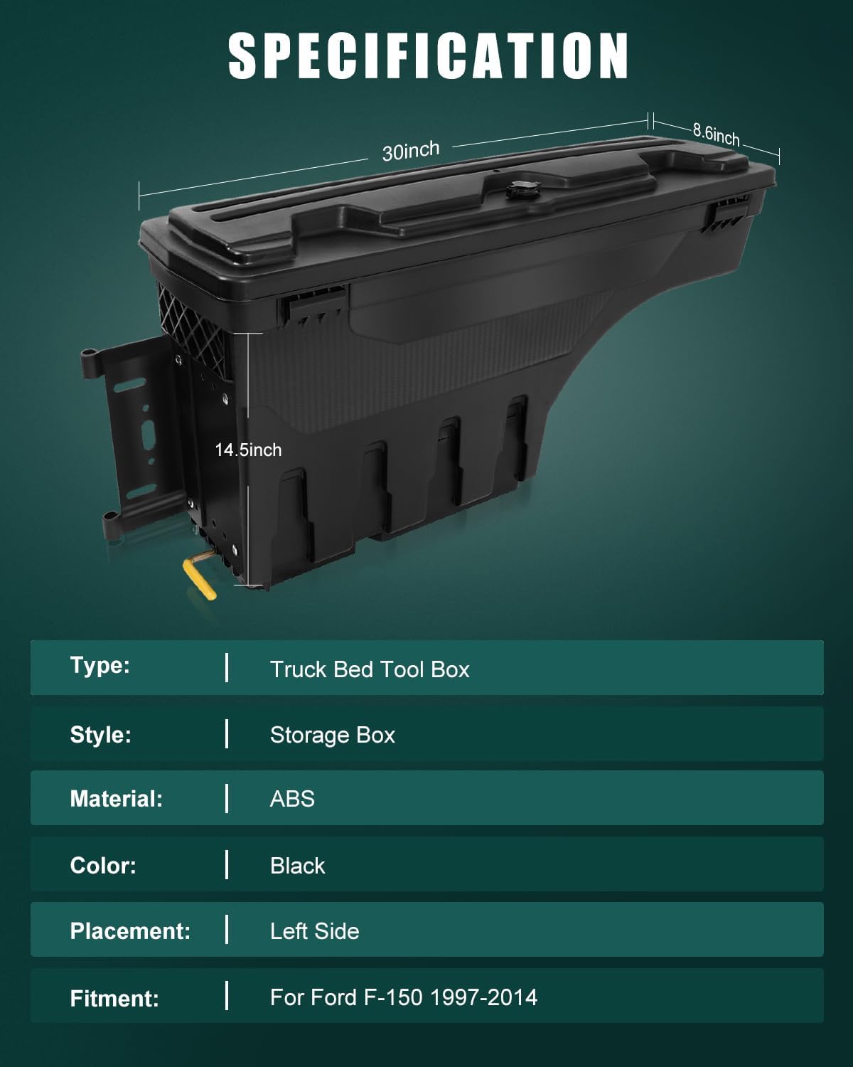 SCITOO Truck Bed Tool Box for Ford F-150 1997-2014,Multi-Compartment Dividers Organized Storage,Heavy Duty & No-Drill Installation Left Driver Side