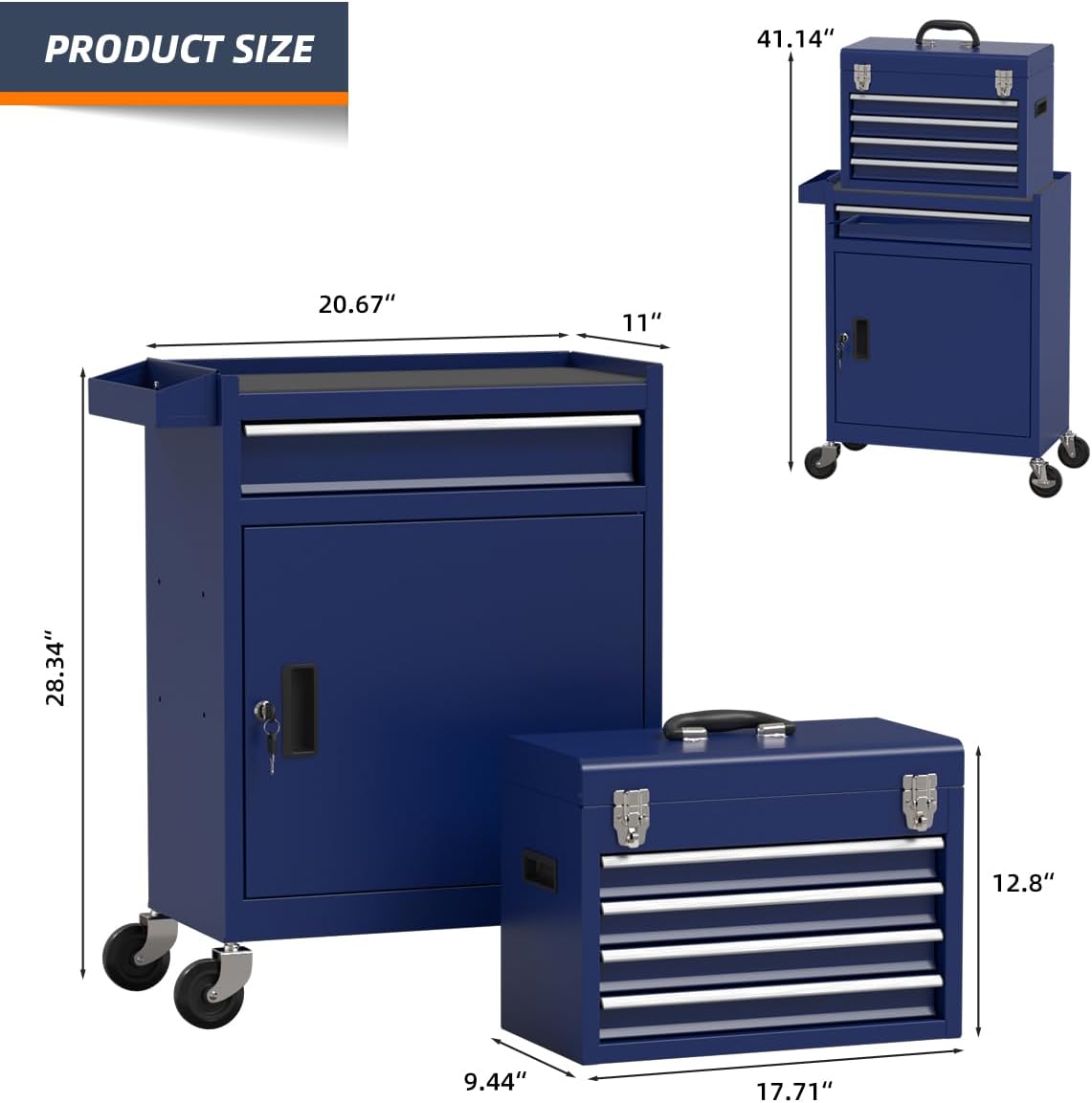 5-Drawer High Capacity Rolling Tool Box, Removable Cabinet Storage Tool Chest with Wheels and Drawers, Detachable Toolbox with Lock for Mechanics Garage Workshop and Tool Room (Blue)