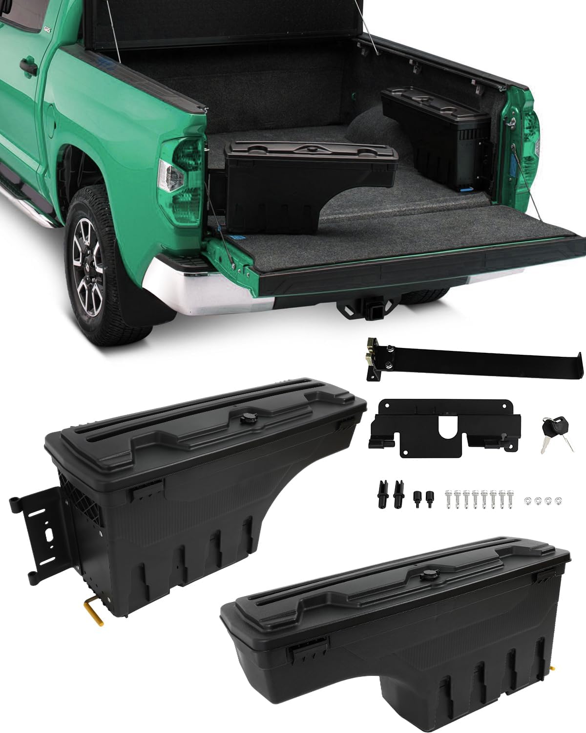 SCITOO Truck Bed Tool Box for Chevrolet Silverado for GMC Sierra 2008-2019 Left & Right Side,Multi-Compartment Dividers Organized Storage,Heavy Duty & No-Drill Installation
