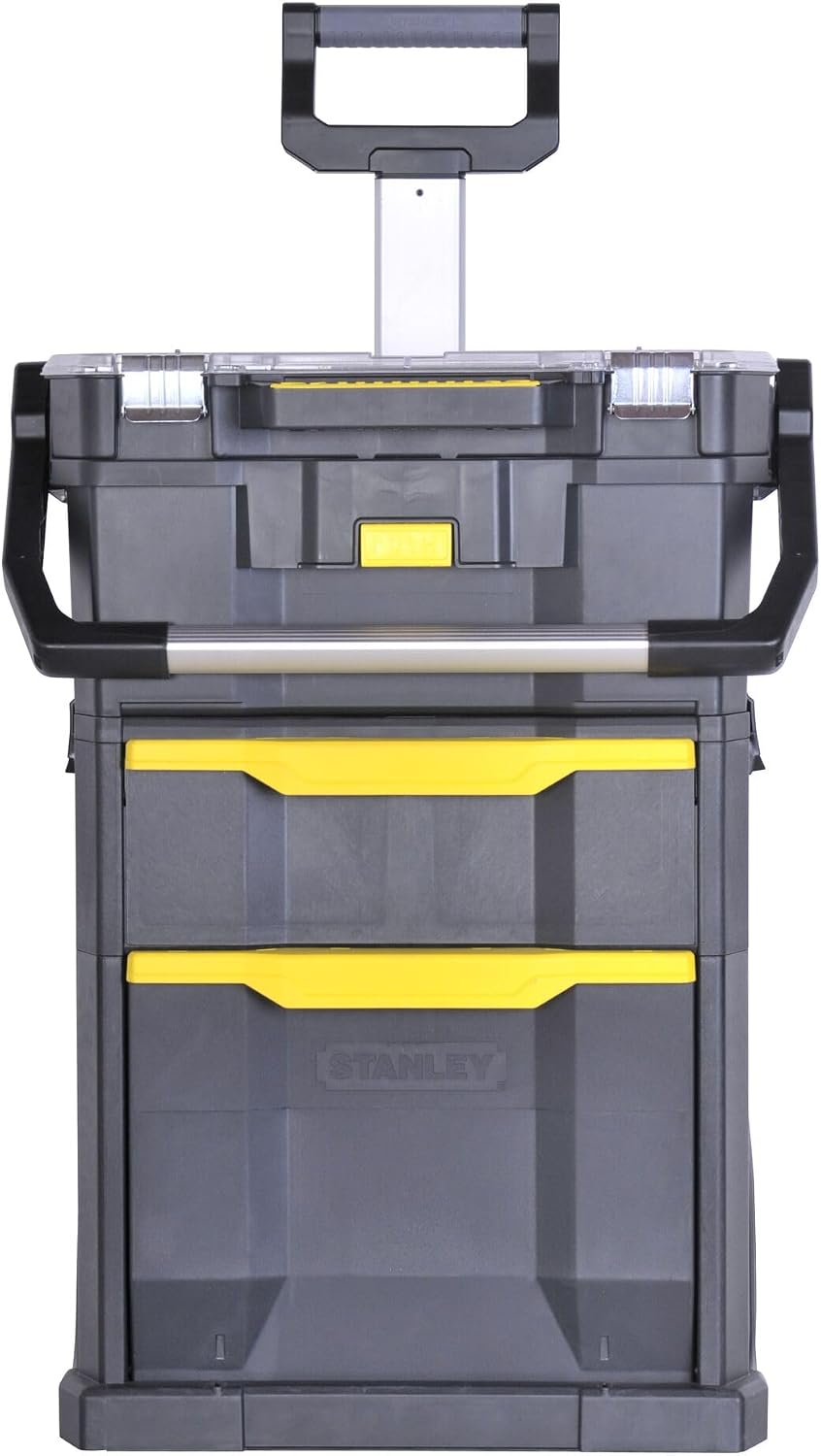 STANLEY 2-in-1 Rolling Workshop Tool Box Empty Tool Box (53 x 75.60 x 32 cm, Tool Carrier with Organiser Attachment, with Two Large Compartments, Telescopic Handle, Made of Robust Plastic) STST1-79231
