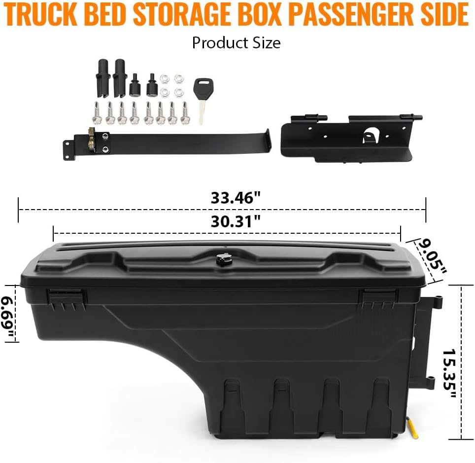 G-PLUS Truck Bed Storage Box Tool Box Right Passenger Side Compatible with Toyota Tundra 2007 2008 2009 2020 Black Rear Tool Box