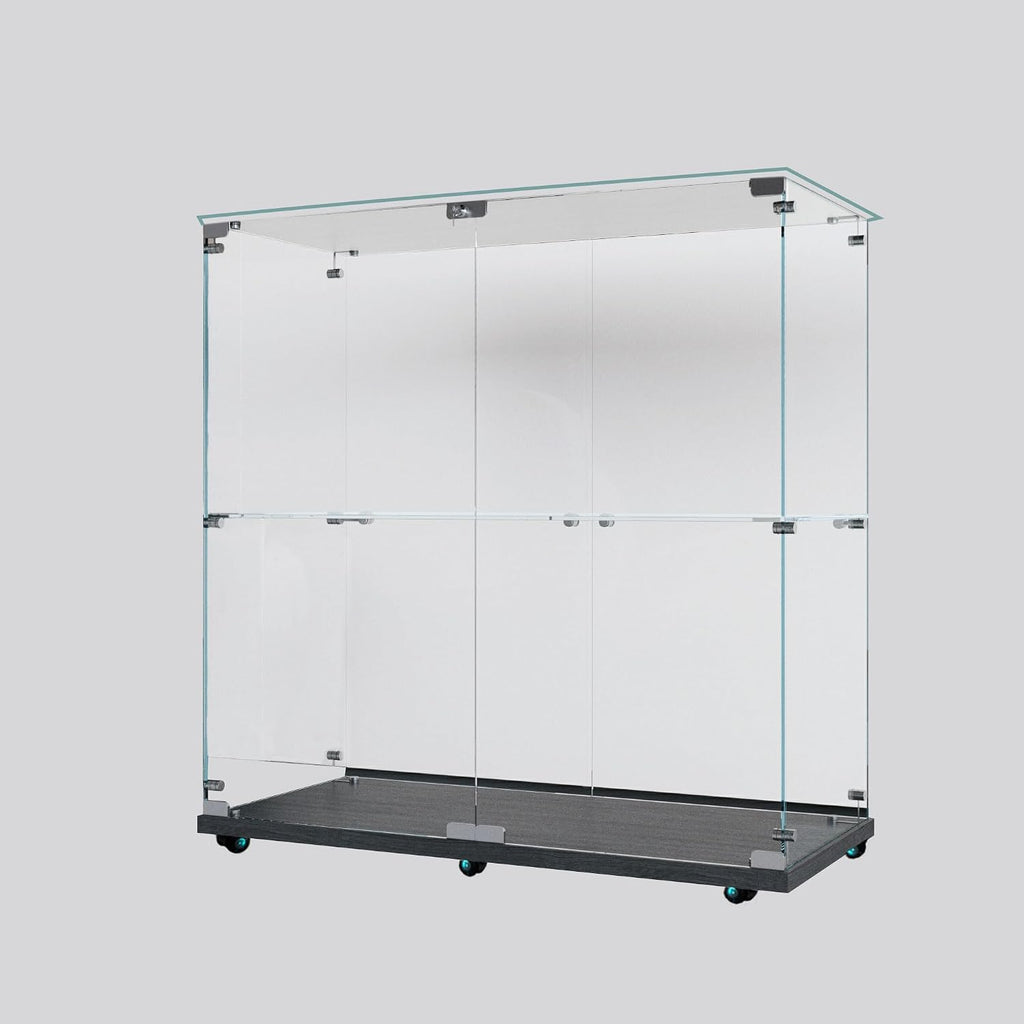 34.17' Tall Tempered Glass Display Cabinet with LED Lights&Rolling Wheels, Curio Cabinet with 2 Shelves with 2 Door, Quick-Install Style Floor Standing Bookshelf File Cabinet for Living Room Office