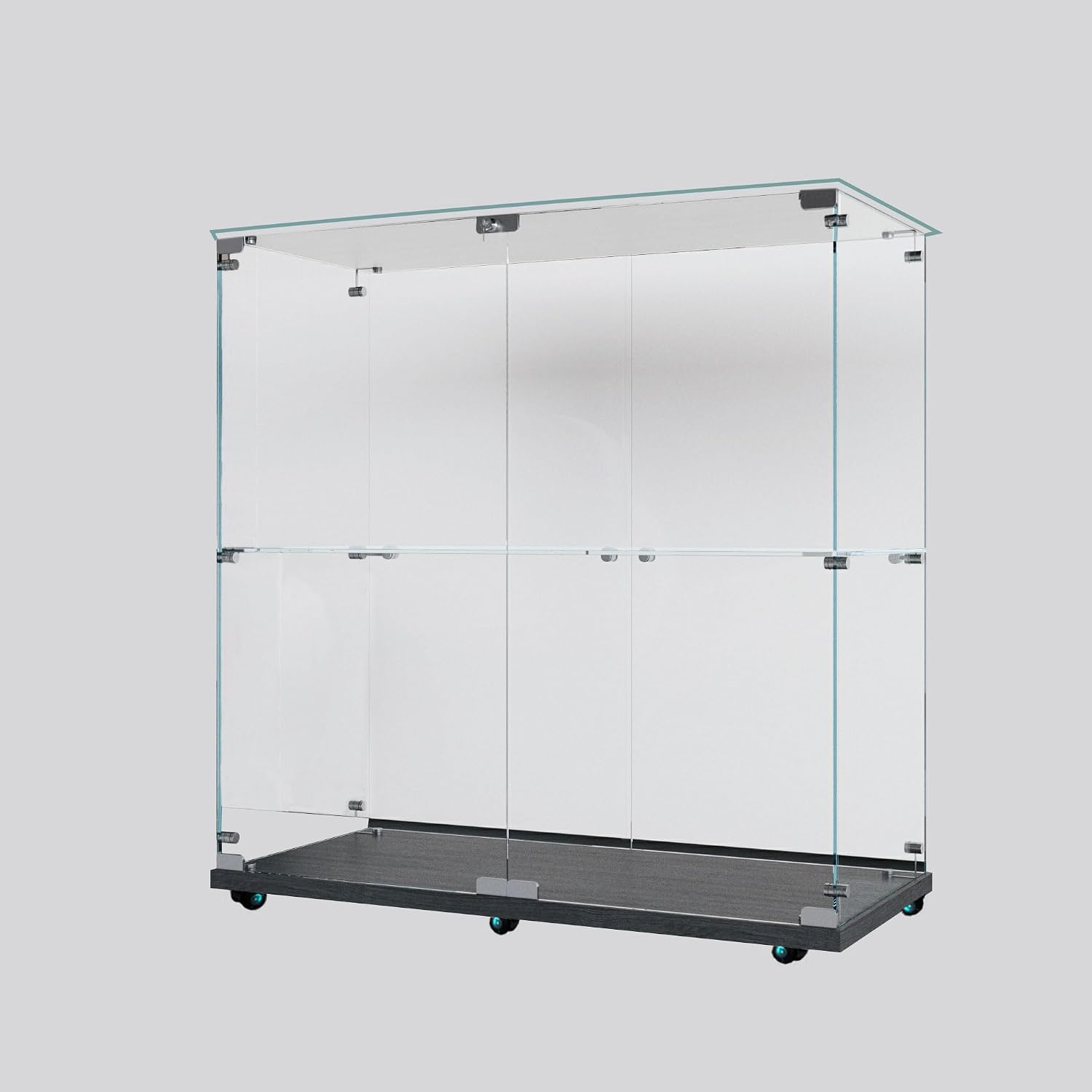 34.17' Tall Tempered Glass Display Cabinet with LED Lights&Rolling Wheels, Curio Cabinet with 2 Shelves with 2 Door, Quick-Install Style Floor Standing Bookshelf File Cabinet for Living Room Office