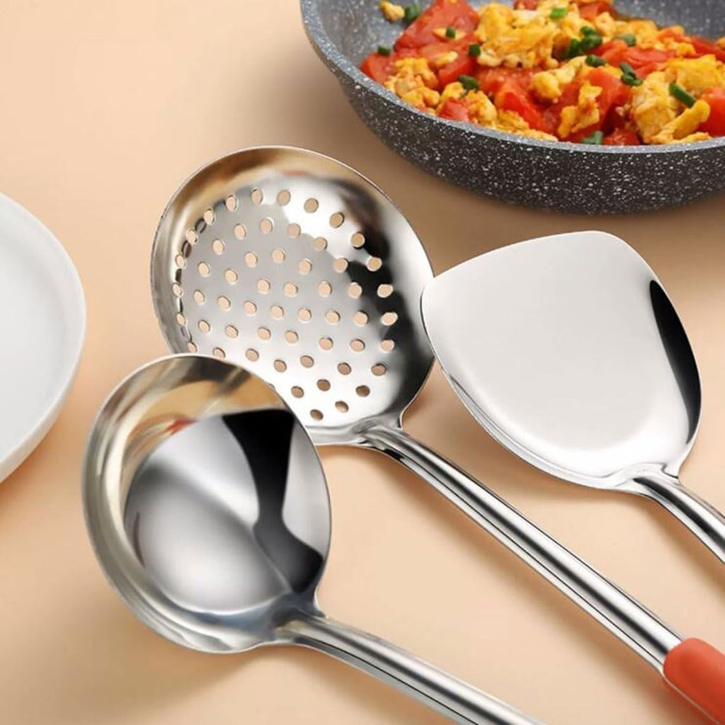 Cookware Dining Gadgets Spoons for Cooking Spatulas Stainless Steel Cooking Utensils Spatulas Spoons Kitchen Tools 6 Pieces Sets (Orange One Size)