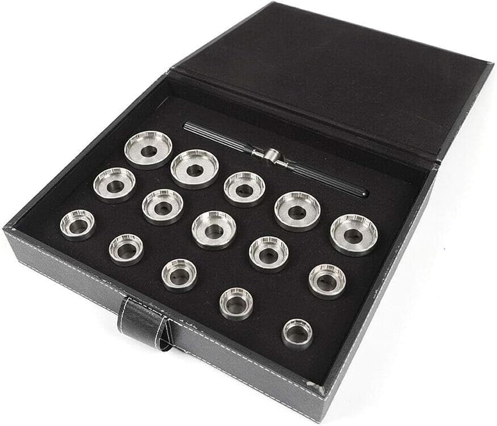 Watch Back Cover Opener Kit with 15 Pcs Dies and Storage Box - Watch Repair Tool for Easy Case Opening