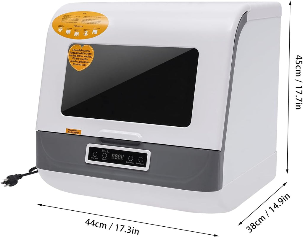 800W Portable Countertop Dishwasher for 4-6 Sets Tableware, No Installation Needed, Mini Dish Washing Machine with 8L Water Consumption,Compact White Dishwasher,IPX1,0.02-1.00Mpa