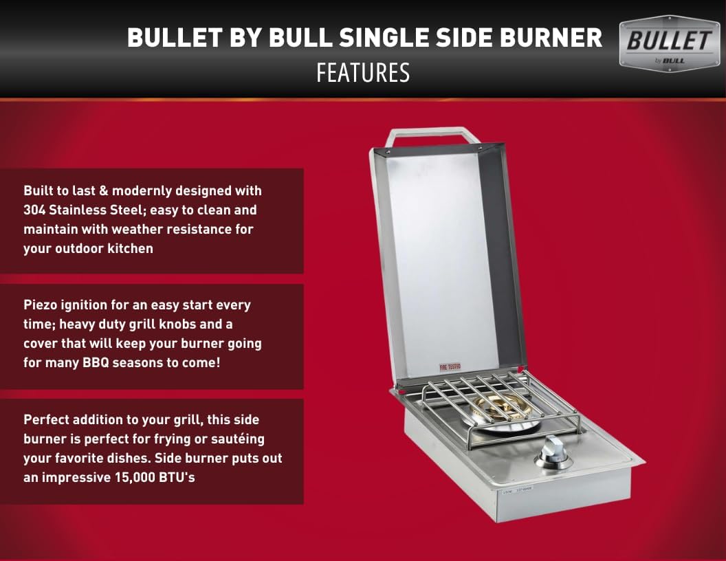 Bullet by Bull Stainless Steel Outdoor Kitchen Set - Built-In Liquid Propane Grill, Perfect for Entertaining -BBQ Kitchen Isl& Bundle - Includes 5 Burner Grill, Double Access Door & Side Burner