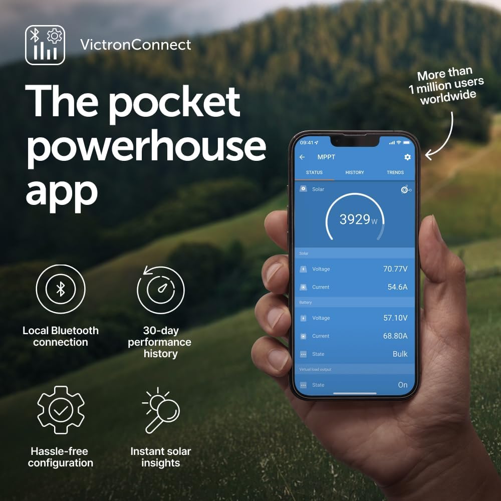 Victron Energy SmartSolar MPPT Solar Charge Controller (Bluetooth) - Charge Controllers for Solar Panels - 100V, 50 amp, 12/24-Volt