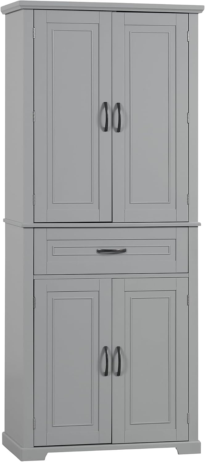72.2' Storage Cabinet with Doors and Drawers, Tall and Wide Kicthen Pantry Cupboard Home Display Organizer with Door Shelf Rack for Bathroom, Adjustable Shelf, Gray