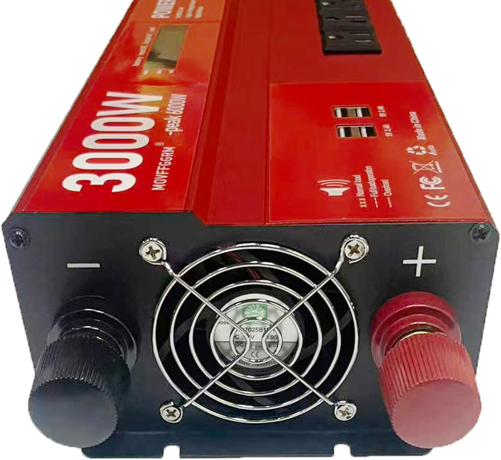 3000W 12V Power Inverter,Peak 6000W, Car/Truck/RV DC 12V to 110V 4AC Converter, 6X 2.4A USB Ports,with 18W Type-C Quick Charge Port,LCD Digital Display