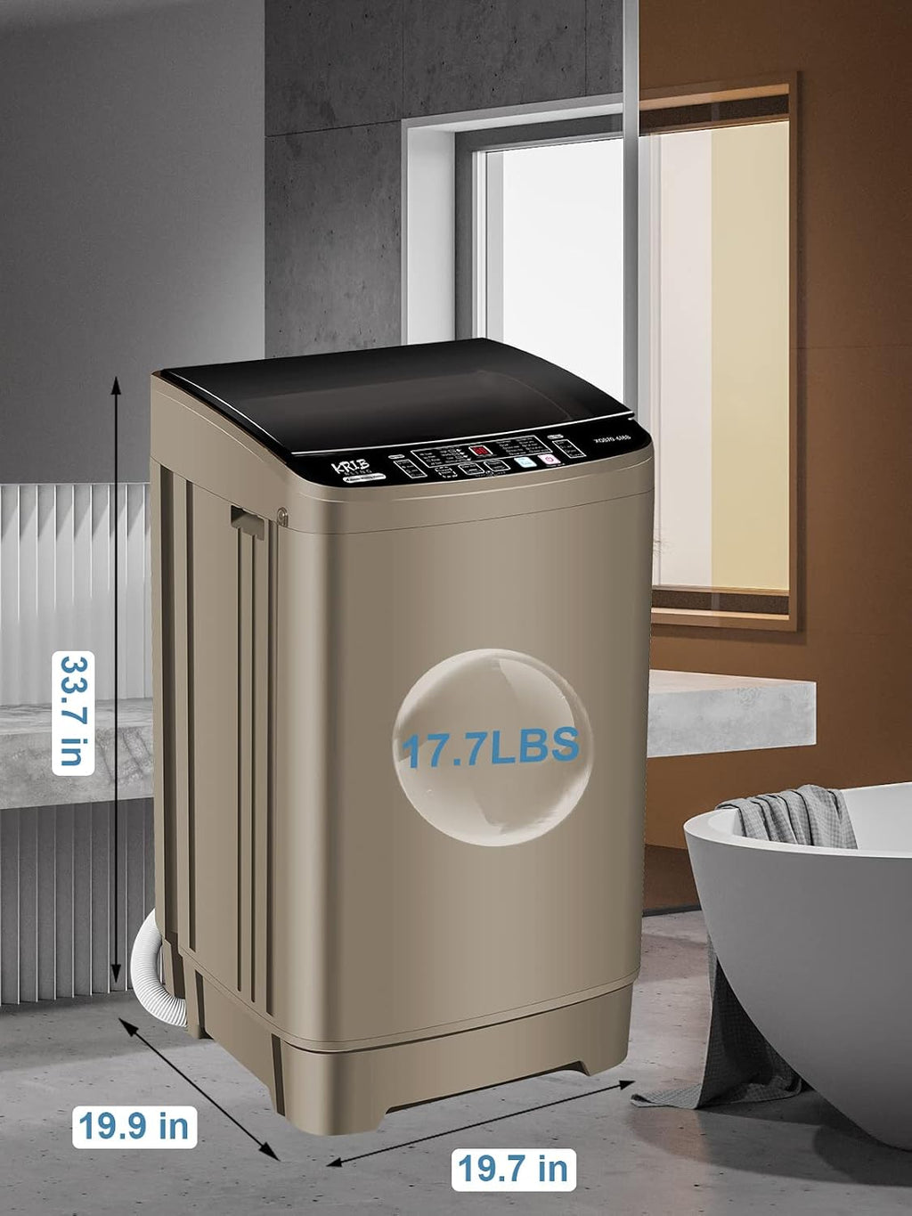 Full-Automatic Washing Machine 17.7 lbs Small Compact Portable 10 Wash Program & 8 Water Level Compact Washer with LED Display Ideal for Apartments, RV, Camping, Gold