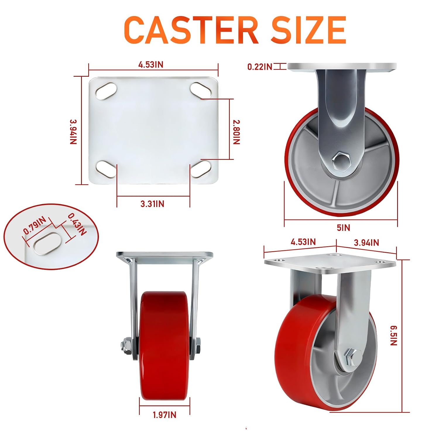 5 Inch Heavy Duty Caster Wheels Set of 4,Load 4000Lbs,Polyurethane Silent Steel Wheels,Industrial Plate Caster for Automotive Molds,Large Shelving,U-Boat Cart(2 Swivel & 2 Rigid)