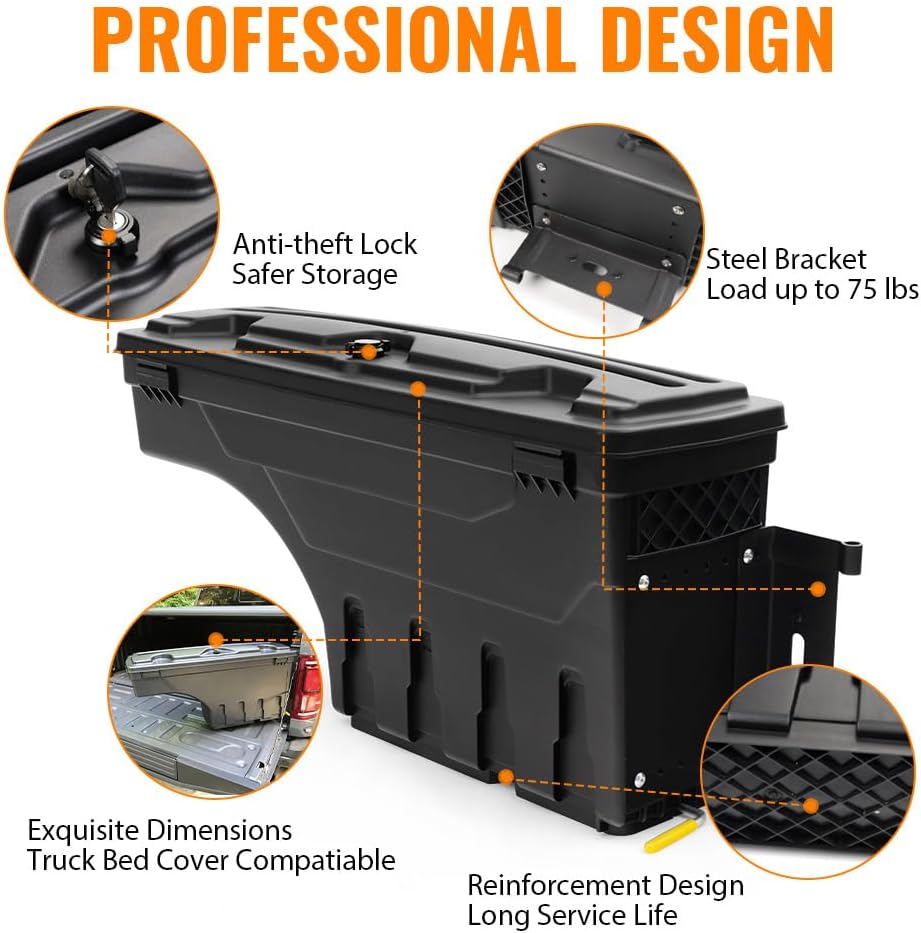 G-PLUS Truck Bed Storage Box Tool Box Right Passenger Side Compatible with Toyota Tundra 2007 2008 2009 2020 Black Rear Tool Box