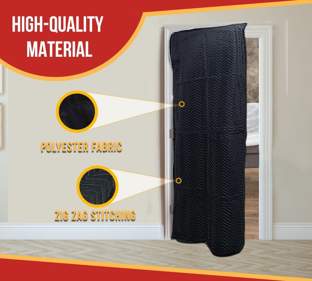 Mytee Products 4 Pack Black Quilted and Padded Door Moving Cover - 39'x79' Polyester Washable and Reusable Furniture Door Blanket for Interior Exterior Use