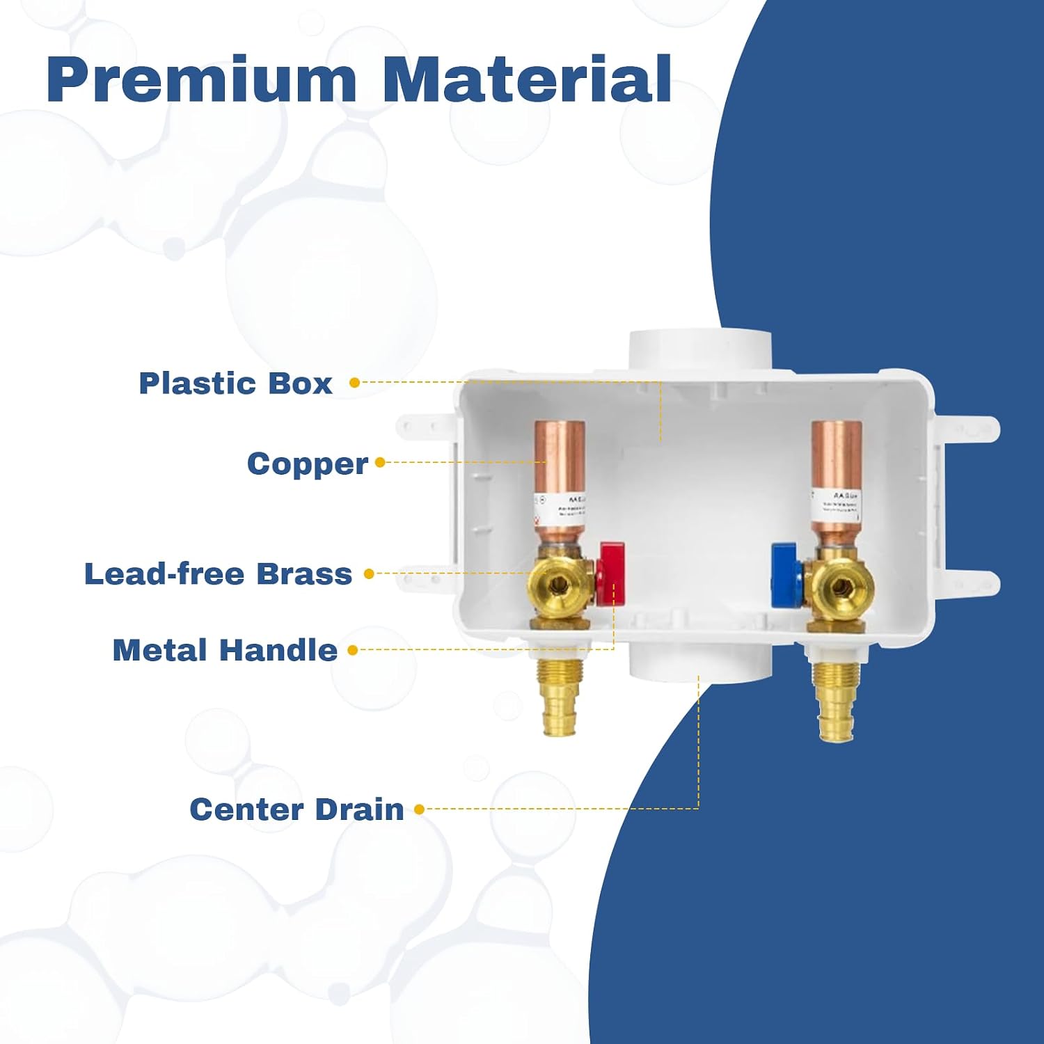 5-PACK GUOFIS Washing Machine Outlet Box with Center Drain,PEX Laundry Washer Box with Copper Water Hammer Arrestor (1/2'PEX-A Expansion Connection Inlet X 3/4'MHT Outlet)