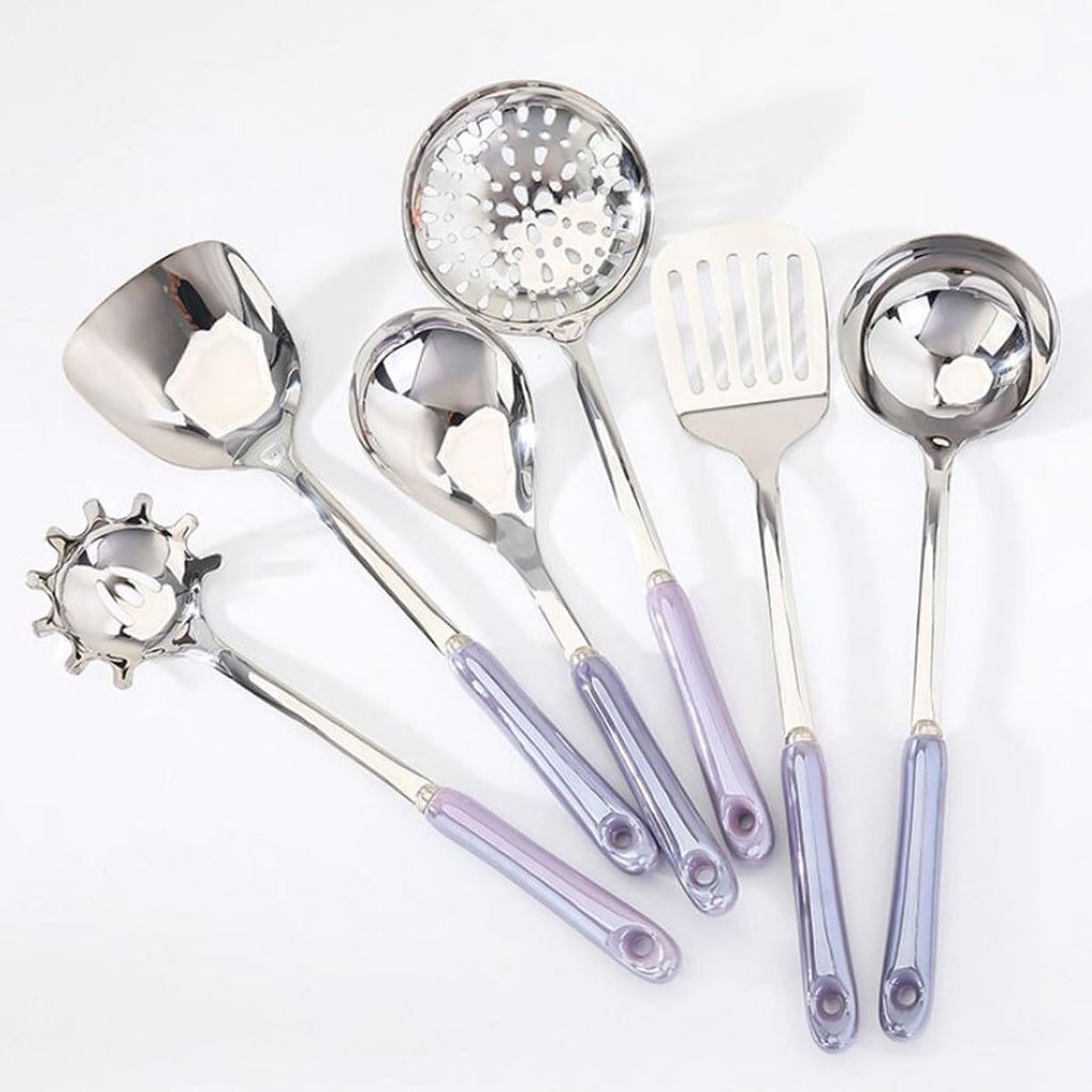 Cooking Spatulas Spoons 7 Pieces Sets 304 Stainless Steel Cooking Utensils Draining Spoons Gadgets Kitchen Cookware(Silver)