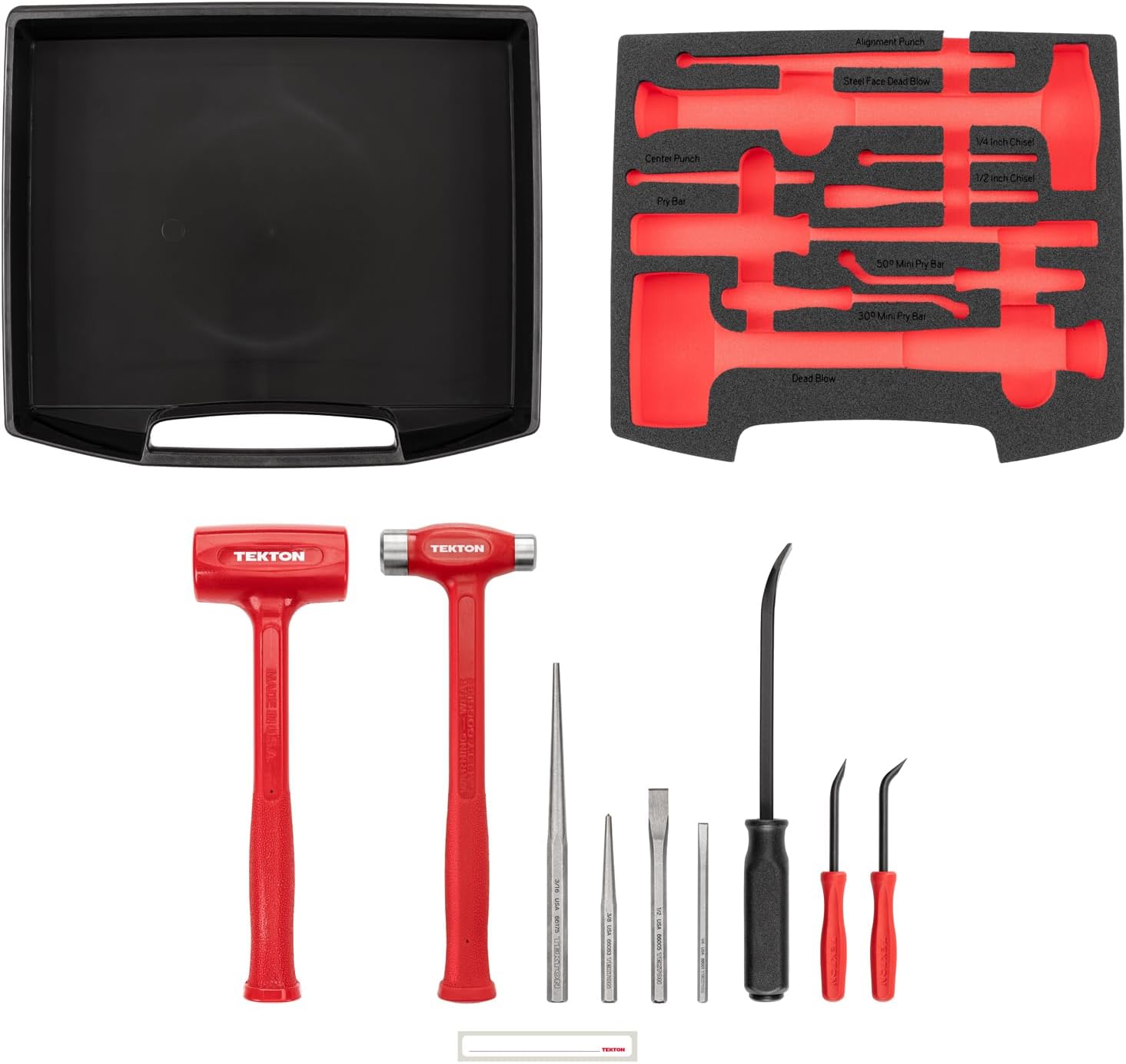 TEKTON Hammers, Pry Bars, Punches, and Chisels Set with Open Top Drawer and Rack (9-Piece) | OLB94701
