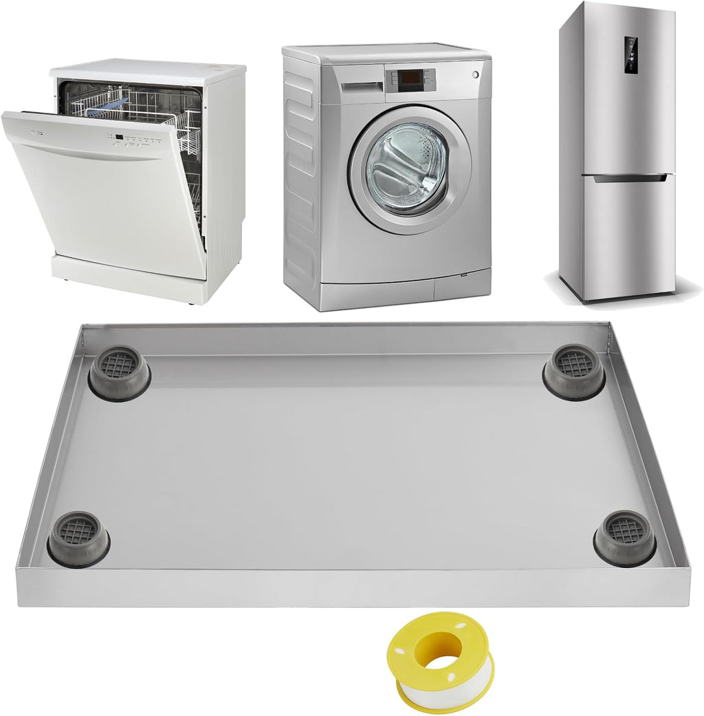 GarveeTech 36 in x 36 in Washing Machine Pan for Washer dryer and Small Appliances, Large Size 304 Stainless Steel Washing Machine Tray with 4 Pcs Anti-Vibration Washing Machine Feet, No Hole Desgin