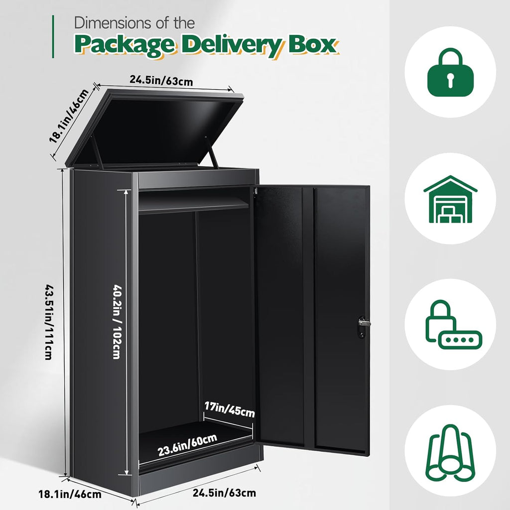 Express Package Delivery Box for Outside, Ultra Large Parcel Drop Boxes with Lock, Waterproof Anti-Theft Parcel Drop Box with Secure Storage for Home Business, Black (24.3 * 18 * 43.5IN)