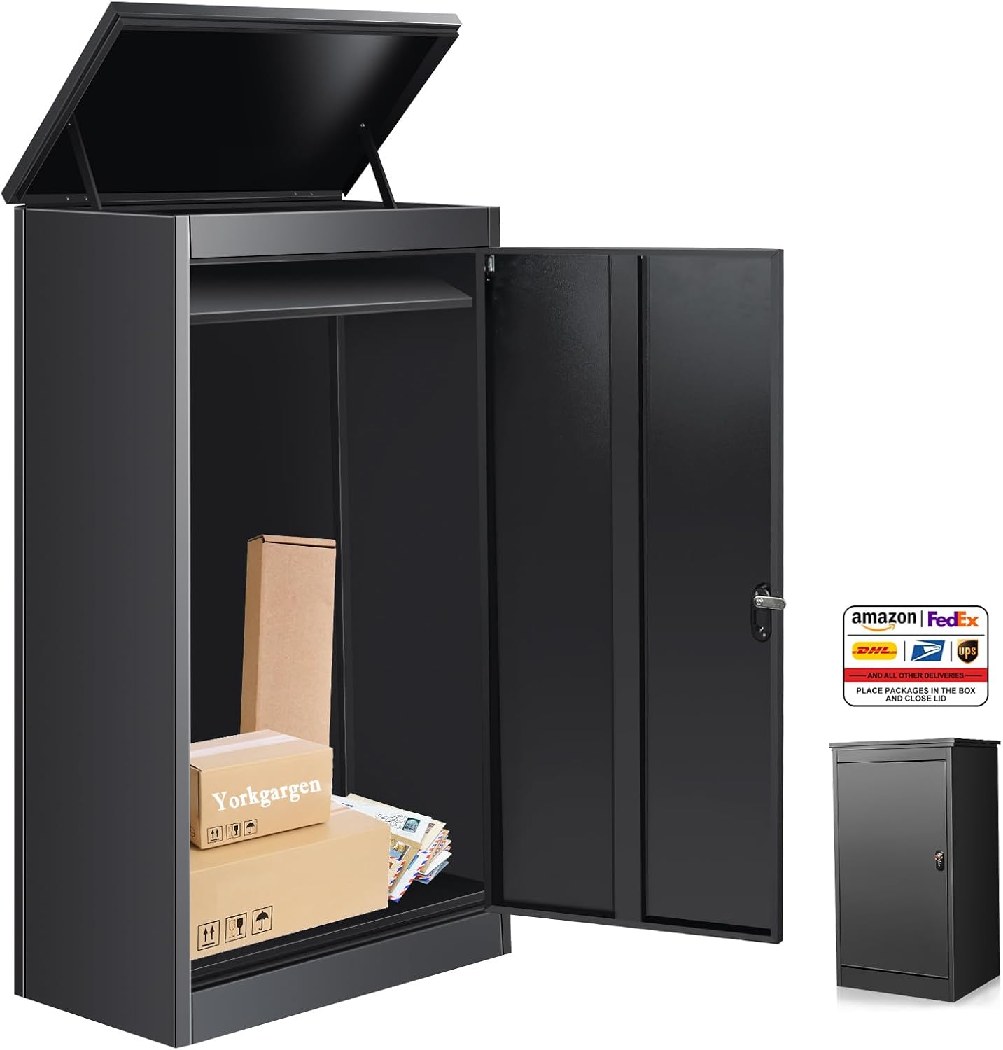 Package Delivery Boxes for Outside, Extra Large Black Parcel Drop Box with Coded Lock, Made of Steel Mailbox with Waterproof Anti-Theft Function, Not Easy Deformed for Home, Porch, Business, Curbside