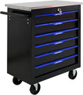 6-Drawer Rolling Tool Chest with Stainless Steel Countertop,Tool Chest with Secure Locking System,Mobile Storage Tool Cabinet with 360°Wheels and Padded Feet,for Home,Garage (Black+Blue)