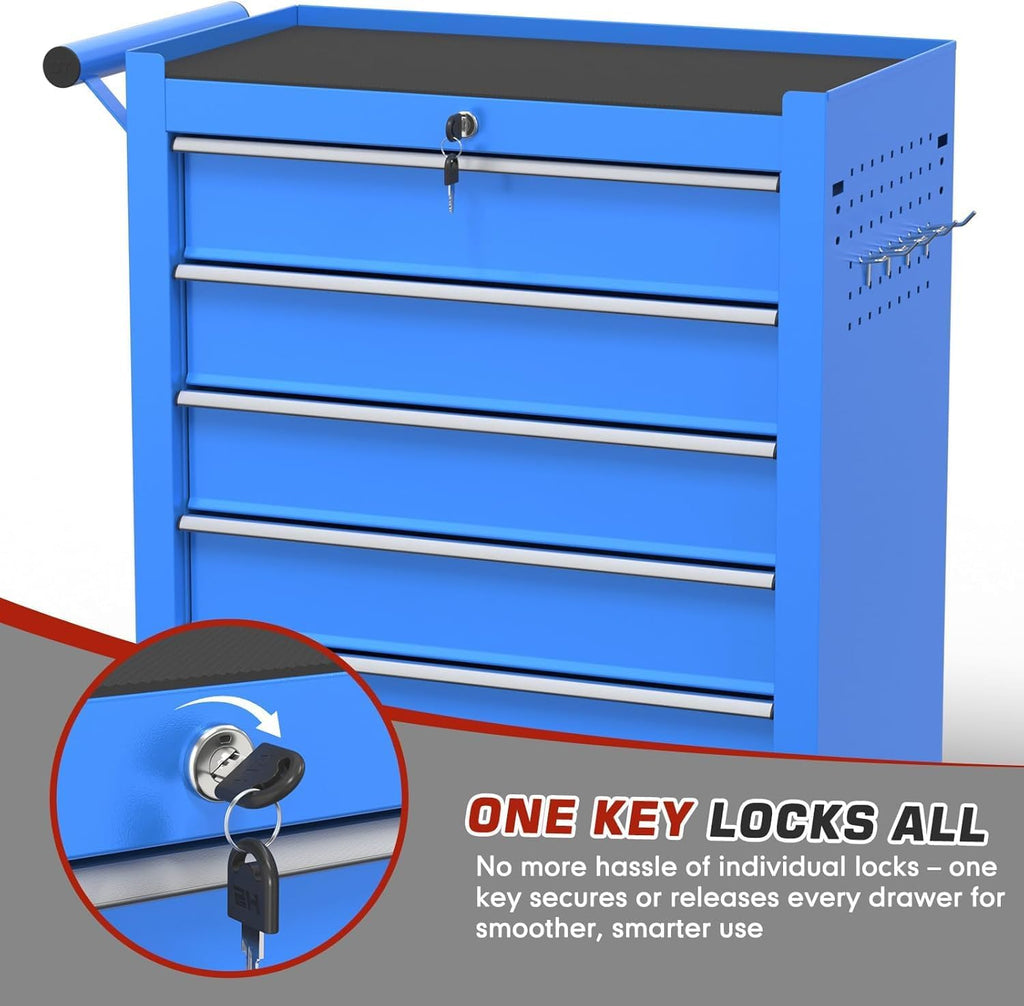 5-Drawer Rolling Tool Chest,Tool Cabinet on Wheels with Keyed Locking System and Drawer Liners,Tool Chest with Link Buckle and Can Be Combined to Large Cabinet Set,for Garage, Warehouse & Repair Shop