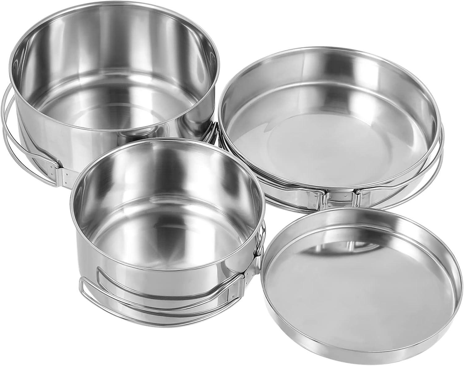 Milisten Camping Cookware Stainless Steel Stackable Pot Pan with Handle Non Stick Cooking Utensils for Outdoor
