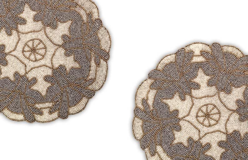HM CREATIONS Set of 6 Placemats, Handmade Beaded Placemats, Floral Tablemats, Designer Charger Plates 13X36 Inches (6)