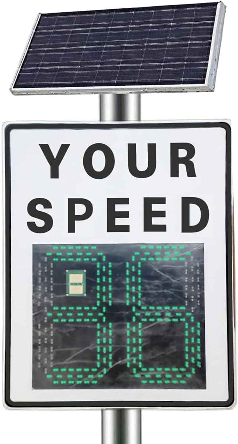 23.6'X35.4' Solar Radar Speed Sign, Solar Powered Radar Speed Limit Sign with Remote Control and Accessories, Traffic Feedback Warning Board Speed Display