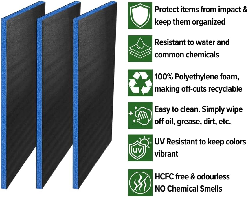 Customizable Tool Box Organizer Foam | 24'x48' 3 Sheets | Tool Drawer Organizer | Blue, 1-3/16' (30mm)