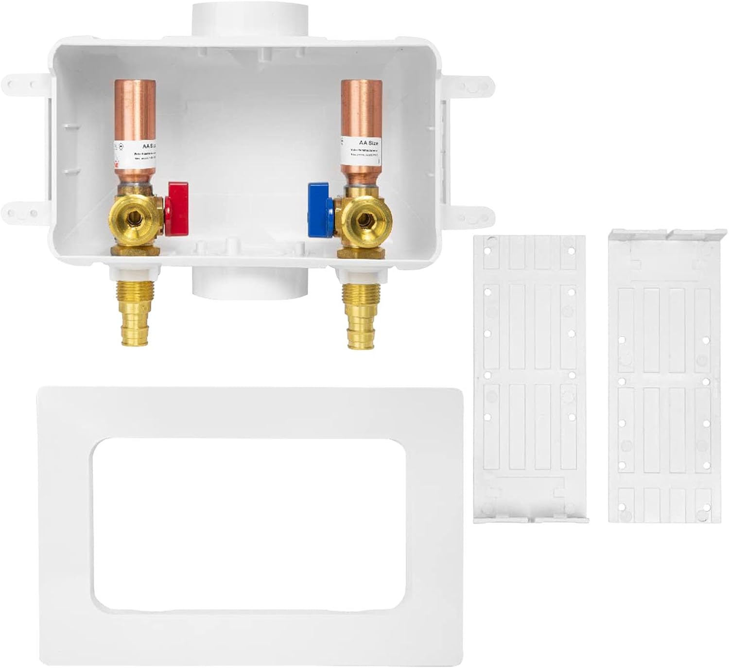 Washing Machine Outlet Box, Center Drain, 1/2 Inch Pex-A Inlet x 3/4 Inch MHT Outlet Connection, with Copper Water Hammer Arrestor (Pack of 5)