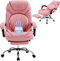 Comfy Reclining Office Chair with Footrest for Women Wide Seat Big Tall Computer Gaming Chair, 500lb Plus Size Ergonomic Recliner Office Desk Chair with Leg Rest, Pink