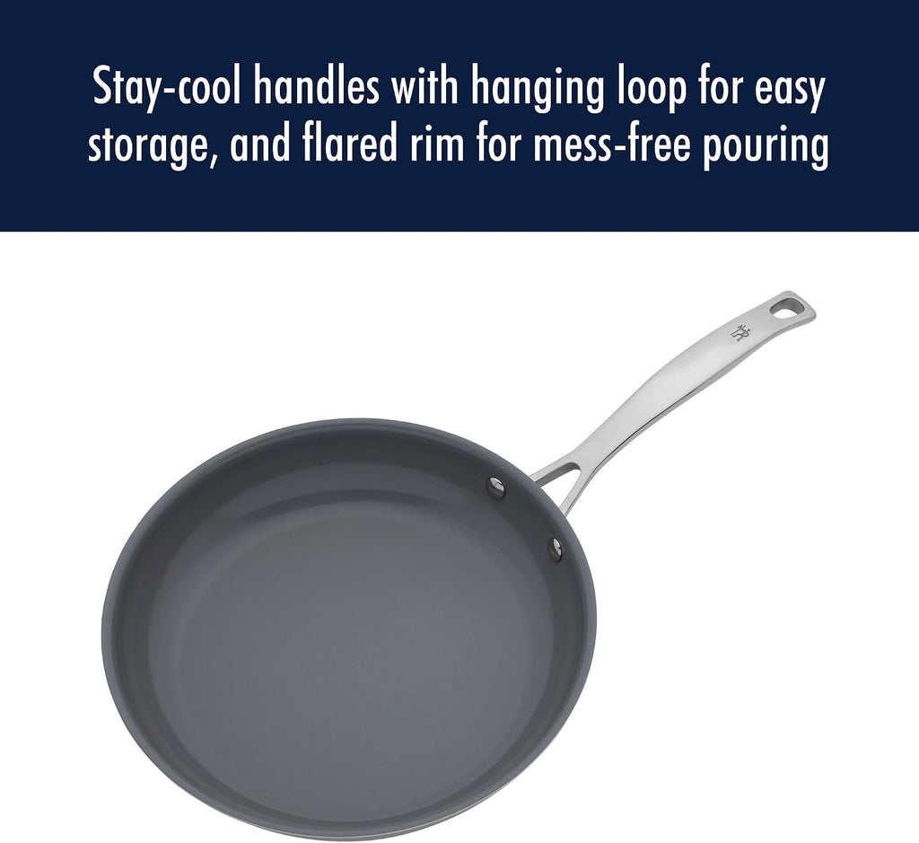 HENCKELS Clad H3 10-pc Induction Ceramic Nonstick Pot and Pan Set, Stainless Steel, Durable and Easy to clean