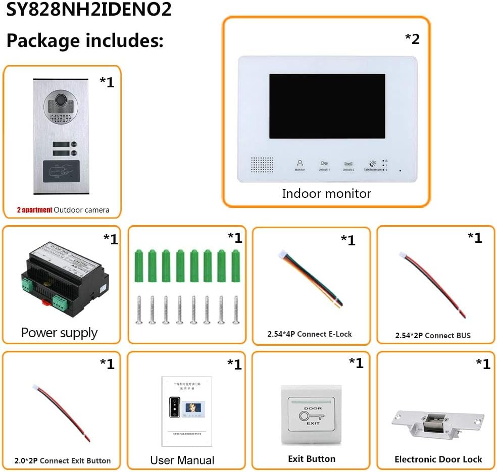 2 Apartment Bus 2 Line Video Doorbell Intercom System 7 Inch Electronic Door Lock Home