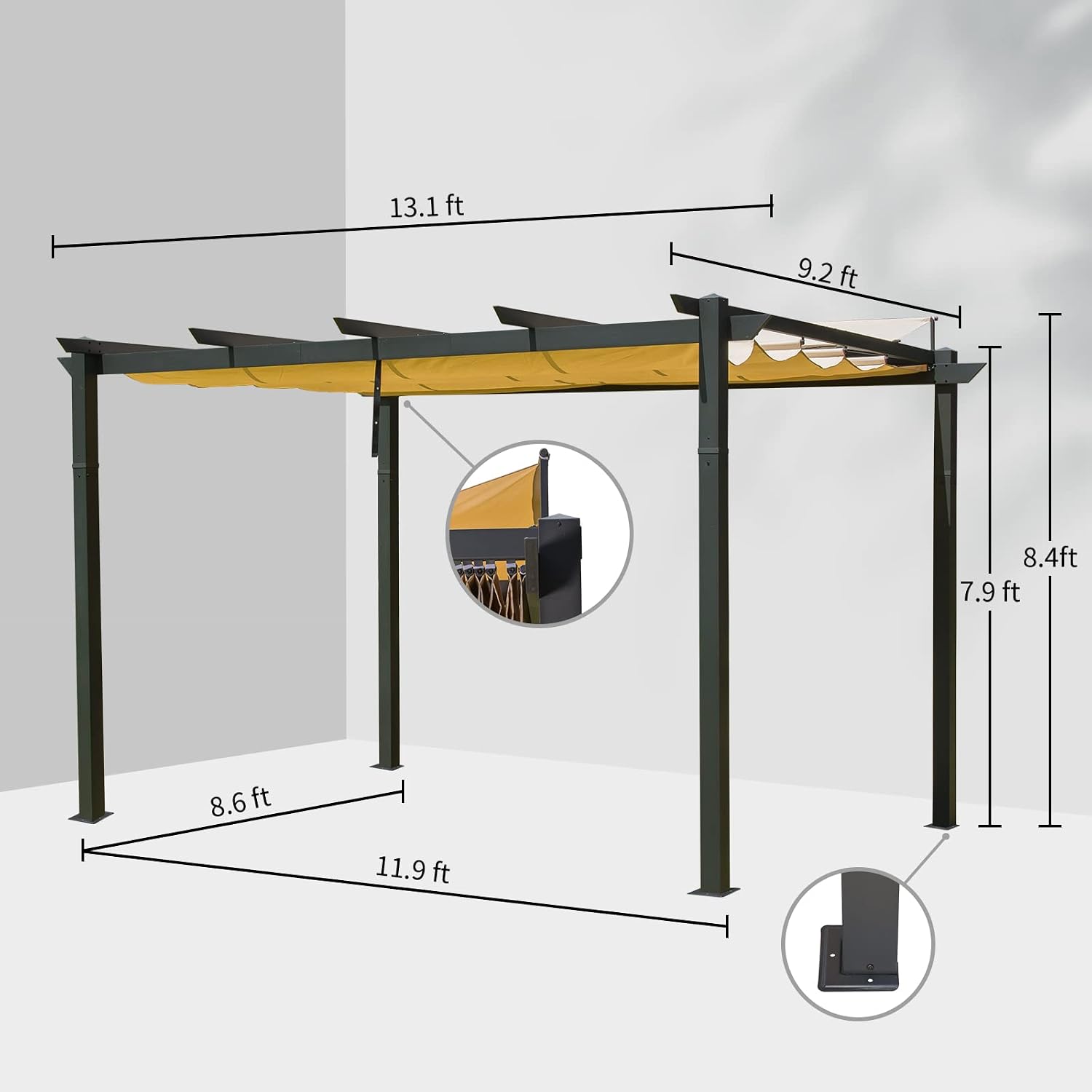 Domi 9x13FT Outdoor Pergola Canopy with Retractable Sun Shade, Weather-Resistant Aluminum Frame for Patio, Backyard, Deck, Garden, BBQ, and Gatherings