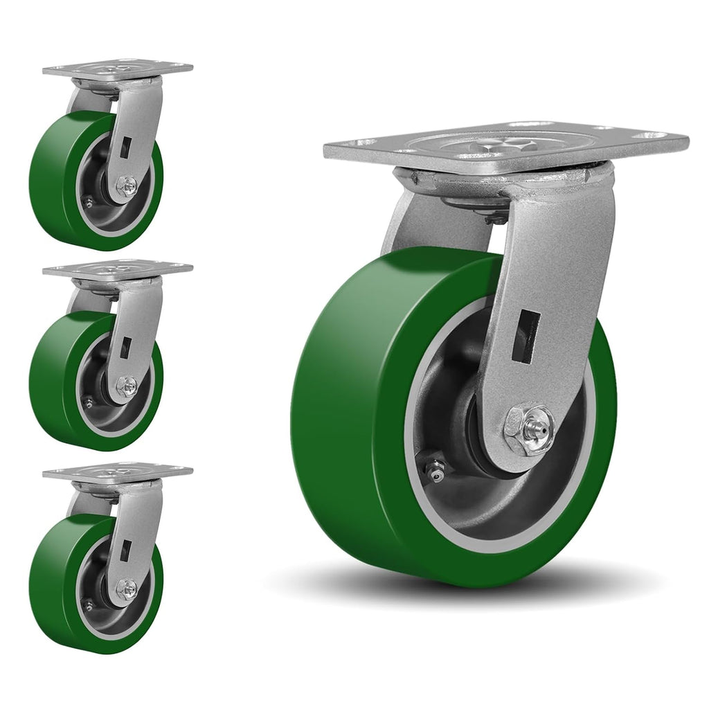 5'X2' Caster Wheels, Heavy Duty Casters Set of 4, Aluminum Core Thickened Polyurethane Industrial Casters for Toolbox Workbench, 4000 Lbs Total Capacity (4 Swivel