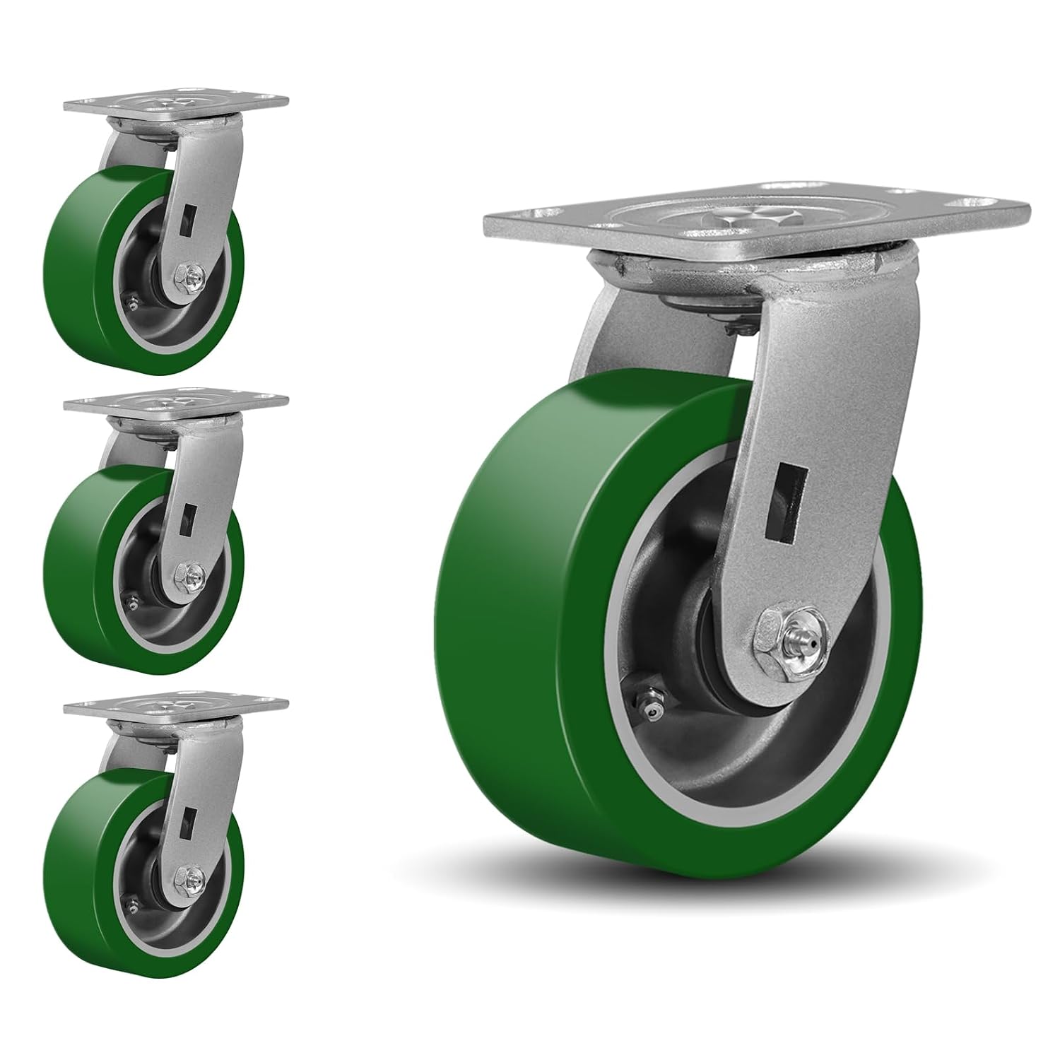 5'X2' Caster Wheels, Heavy Duty Casters Set of 4, Aluminum Core Thickened Polyurethane Industrial Casters for Toolbox Workbench, 4000 Lbs Total Capacity (4 Swivel